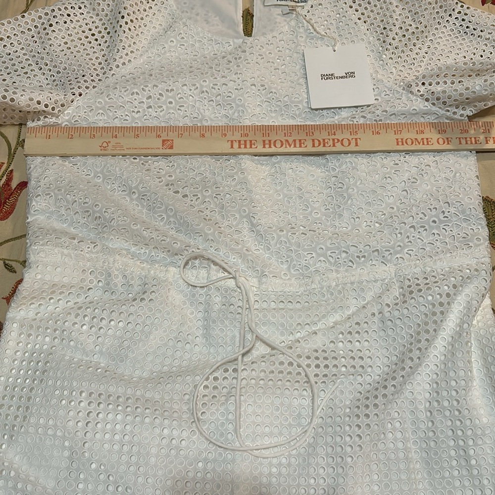 Diane Von Furstenberg Ivory Eyelet Midi Dress L NWT - Picture 6 of 14